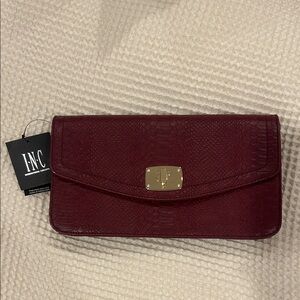 INC Wine Faux-Snakeskin Clutch with Gold Turnlock